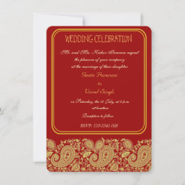 Rot und hindische Hochzeit Goldpaisleys Einladung