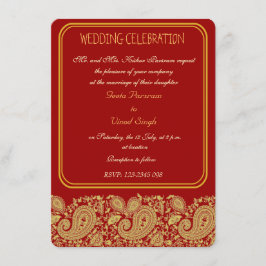Rot und hindische Hochzeit Goldpaisleys Einladung