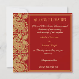 Rot und hindische Hochzeit Goldpaisleys Einladung