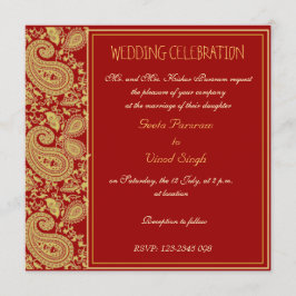 Rot und hindische Hochzeit Goldpaisleys Einladung