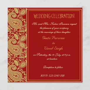 Rot und hindische Hochzeit Goldpaisleys Einladung
