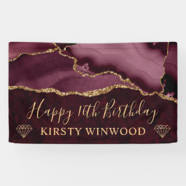 Rot und Imitate Gold Glitzer Agate Marble Sweet 16 Banner