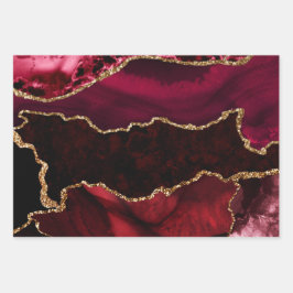Rot und Imitate Gold Glitzer Marmorschlauch Agate Geschenkpapier Set