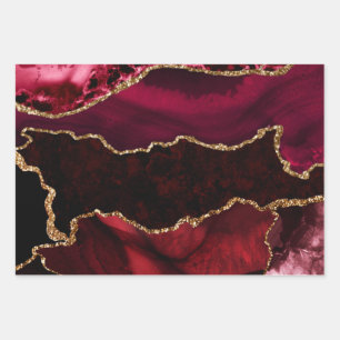 Rot und Imitate Gold Glitzer Marmorschlauch Agate Geschenkpapier Set