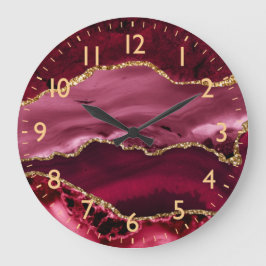Rot und Imitate Gold Glitzer Marmorschlauch Agate Große Wanduhr