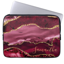Rot und Imitate Gold Glitzer Marmorschlauch Agate Laptopschutzhülle