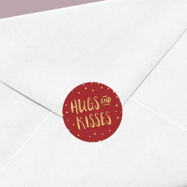Rot und Imitate Gold Hugs & Kisses Herzenslust Val Runder Aufkleber (Von Creator hochgeladen)