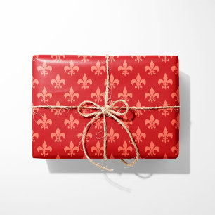 Rot und Korallen Fleur-de-Lis Geschenkpapier