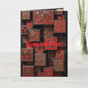 Rot- und Kupfer-Geometrie-Mosaik - 3D-Würfel Karte