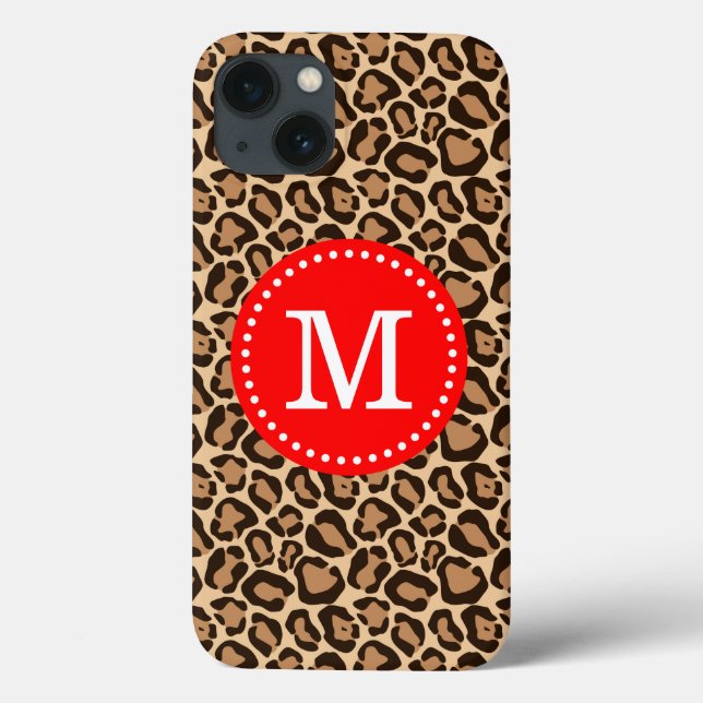Rot und Leopard Print Custom Monogram Case-Mate iPhone Hülle (Rückseite)