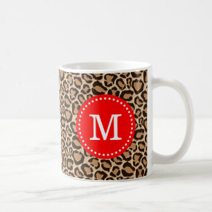Rot und Leopard Print Custom Monogram Kaffeetasse
