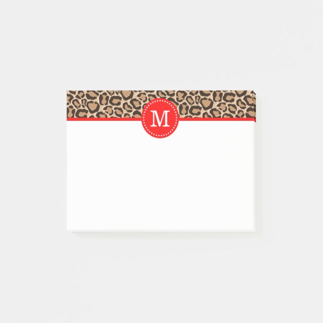 Rot und Leopard Print Custom Monogram Post-it Klebezettel (Vorderseite)