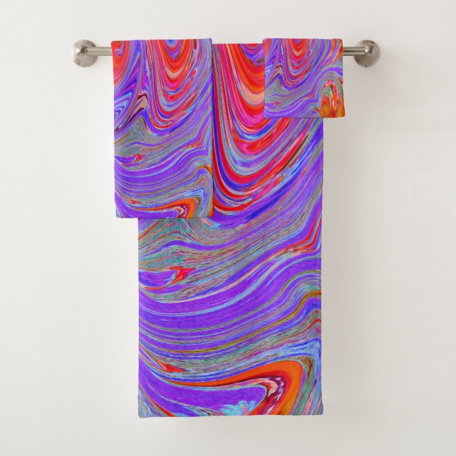 Rot und Lila Groovy Abstrakt Retro Art Badhandtuch Set (Insitu)