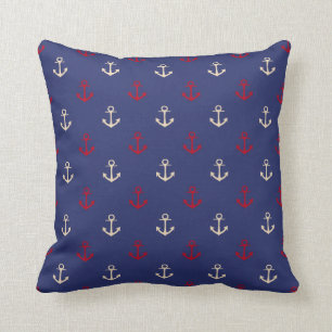 Rot-und Marine-Blau-Seeanker-Muster Kissen