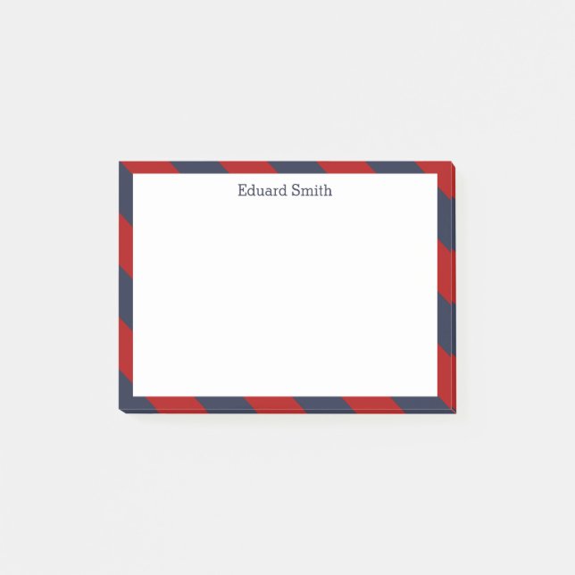 Rot und Marine-blaue Streifen personalisiert Post-it Klebezettel (Vorderseite)