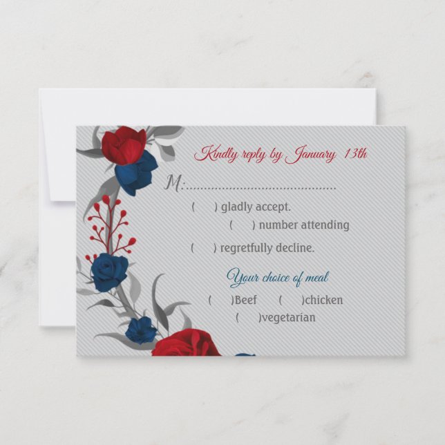 Rot- und Marineblumen Auswahl botanisch-grau RSVP Karte (Vorderseite)