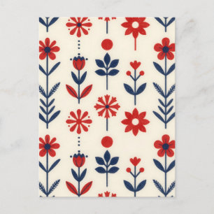 Rot- und Marineblumen-Muster Postkarte