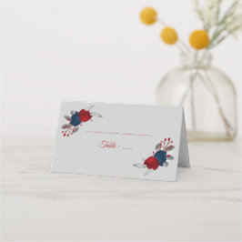 Rot- und Marineblumen, silberne Blätter grau Platzkarte