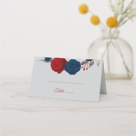 Rot- und Marineblumen, silberne Blätter grau Platzkarte