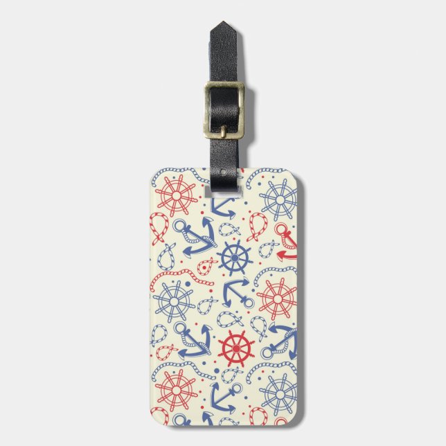Rot und Marinehintergrund mit Anker Gepäckanhänger (Vorderseite vertikal)