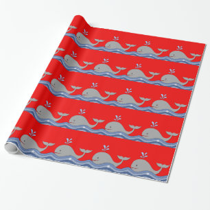 Rot und Navy Blau Wal Baby Shower Geschenkpapier
