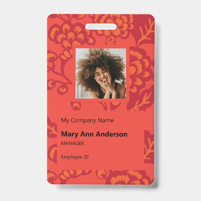 Rot und Orange Vibranand Bold Floral Pattern Ausweis (Vorderseite)