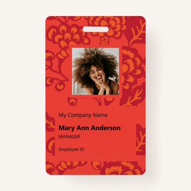 Rot und Orange Vibranand Bold Floral Pattern Ausweis (Vorderseite)