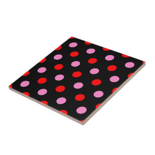 Rot und Pink auf Schwarz Punkte Design  Fliese