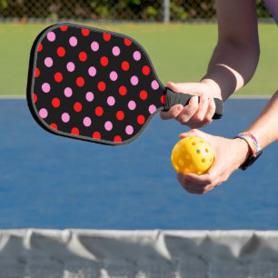 Rot und Pink auf Schwarz Punkte Design  Pickleball Schläger