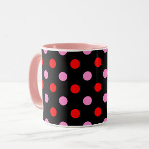 Rot und Pink auf Schwarz Punkte Design Tasse