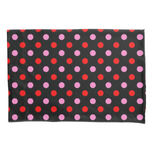 Rot und Pink auf schwarzem Punkte-Design  Kissenbezug