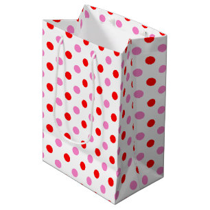 Rot und Pink auf Weiß mit Punkten Design  Mittlere Geschenktüte