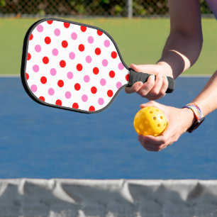 Rot und Pink auf Weiß mit Punkten Design  Pickleball Schläger
