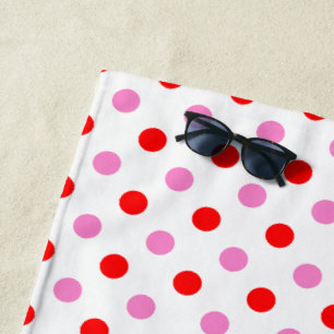 Rot und Pink auf Weiß mit Punkten Design  Strandtuch