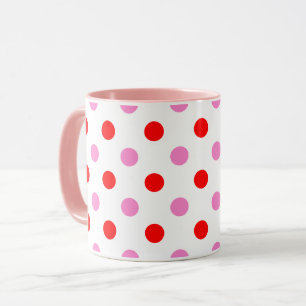 Rot und Pink auf Weiß mit Punkten Design Tasse