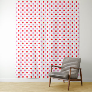 Rot und Pink auf Weiß mit Punkten Design Wandteppich