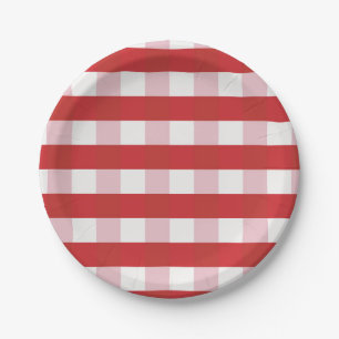Rot und Pink kariert, Gingham-Effekt Pappteller