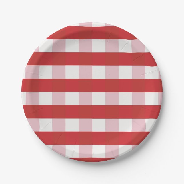 Rot und Pink kariert, Gingham-Effekt Pappteller (Vorderseite)