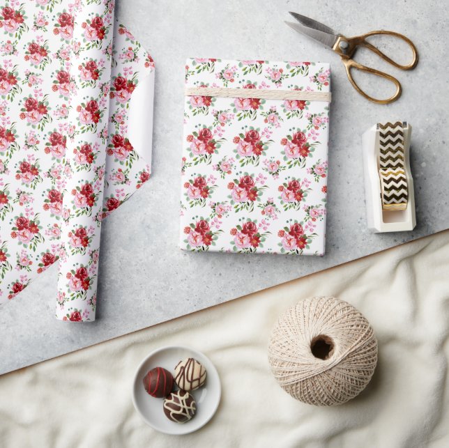 Rot und rosa Blütenmuster - Nahtloses Muster Geschenkpapier (Kunsthandwerk)