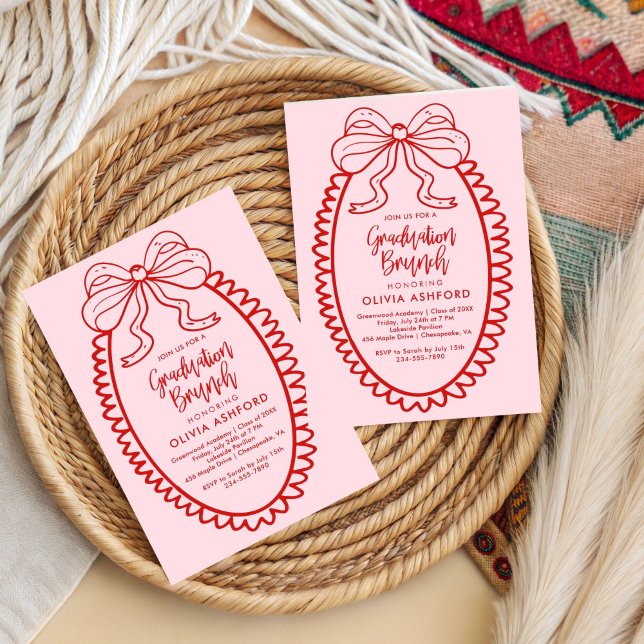 Rot und Rosa Eleganter Brunch Abschluss Einladung (Von Creator hochgeladen)