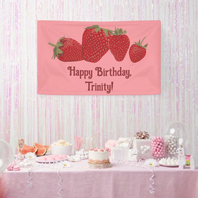 Rot und Rosa Erdbeeren Benutzerdefiniertes Party Banner (Party)