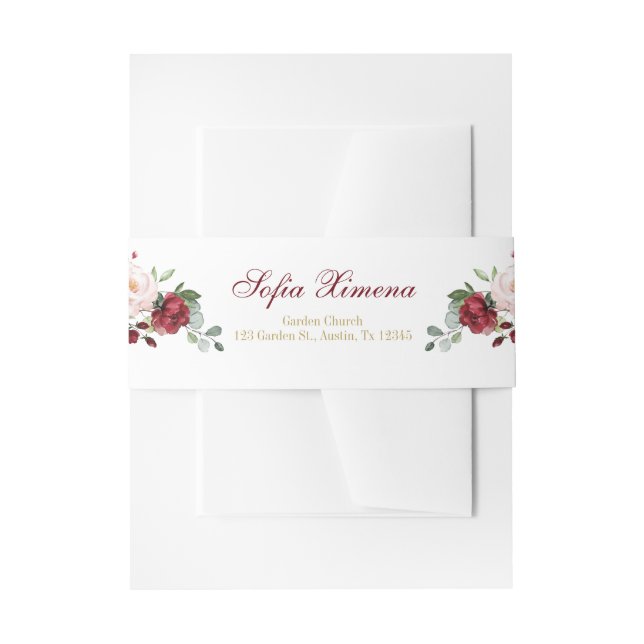 Rot und Rosa Flora Quinceñera Einladungsbanderole (Vorderseite Beispiel)