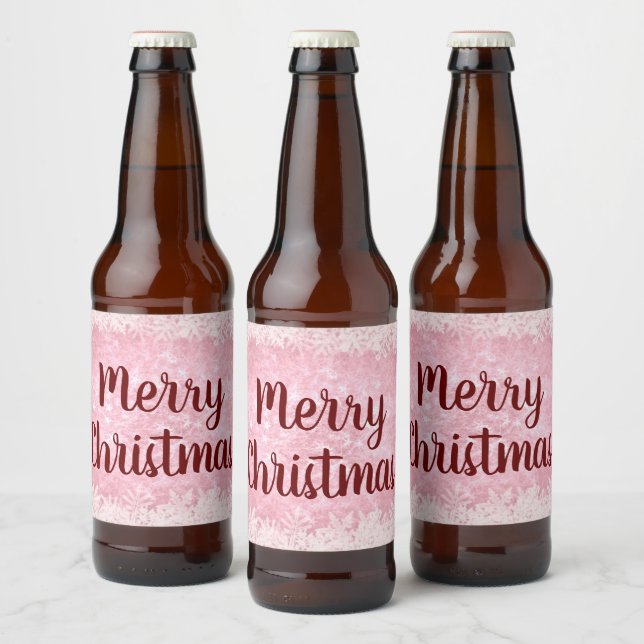 Rot und Rosa Frost Frohe Weihnachten Bierflaschenetikett (Flaschen)