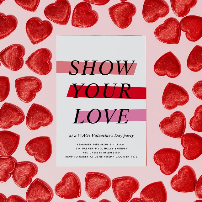 Rot und Rosa Highlights Valentinstag-Party Einladung (bold and typographic Valentine's Day party invitation)