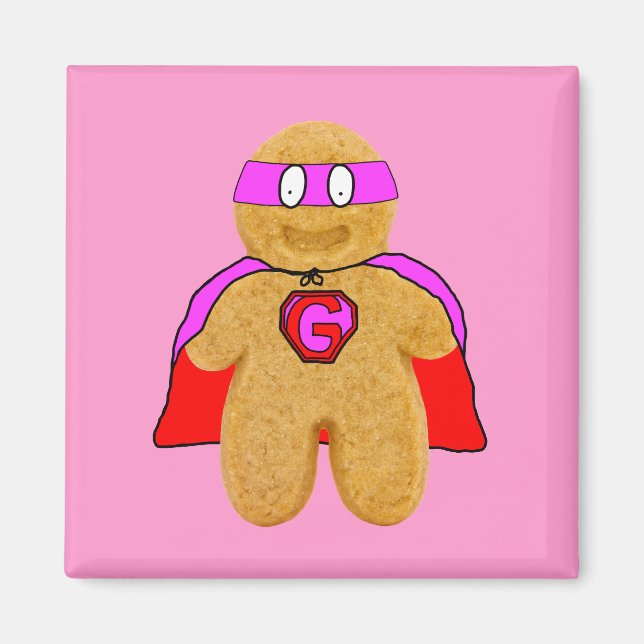 Rot und Rosa Lebkuchen Mann Superhelden Magnet (Vorne)