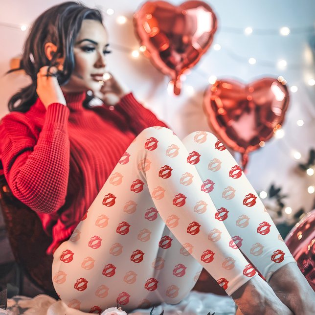 Rot und Rosa Lipstick Kiss Print Leggings (Von Creator hochgeladen)