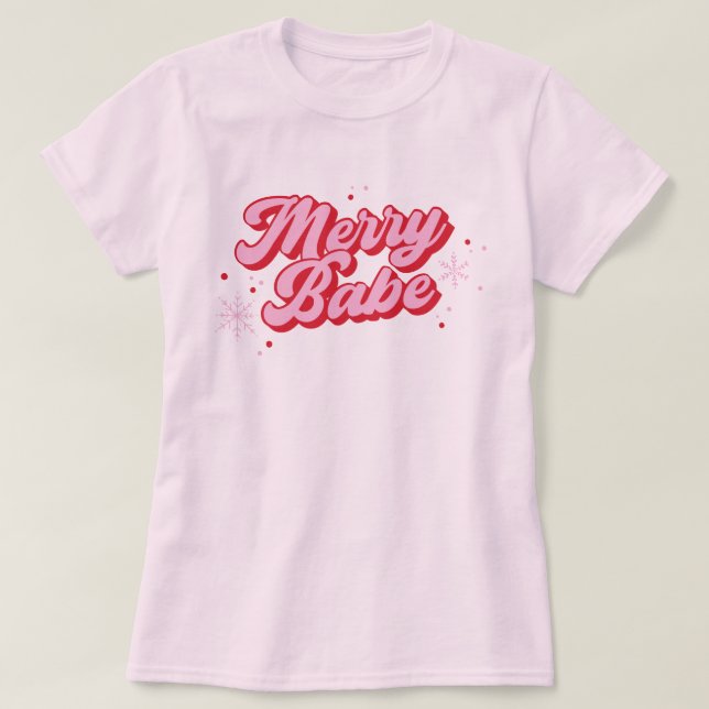 Rot und Rosa Merbabe-Zitat mit Schneeflocken T-Shirt (Design vorne)