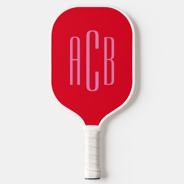 Rot und rosa Monogramm Pickleball Schläger (Vorderseite)