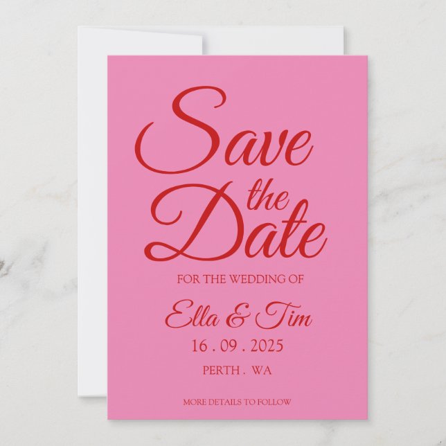 Rot und Rosa Quirky Einzigartige Hochzeit speicher Einladung (Vorderseite)