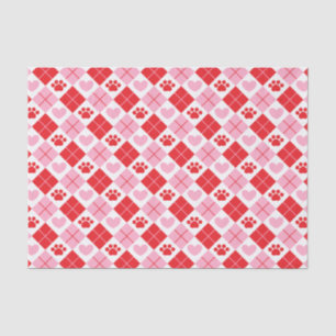 Rot und Rosa Raute Paw Print & Heart Pattern Seidenpapier